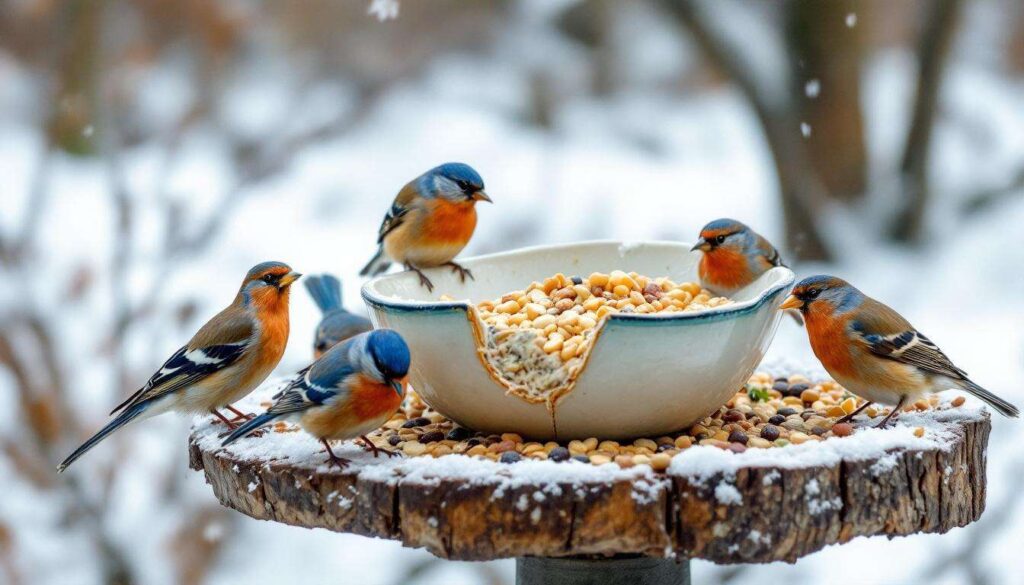 Mangeoire à oiseaux : pourquoi les ornithologues préfèrent un simple saladier brisé en hiver